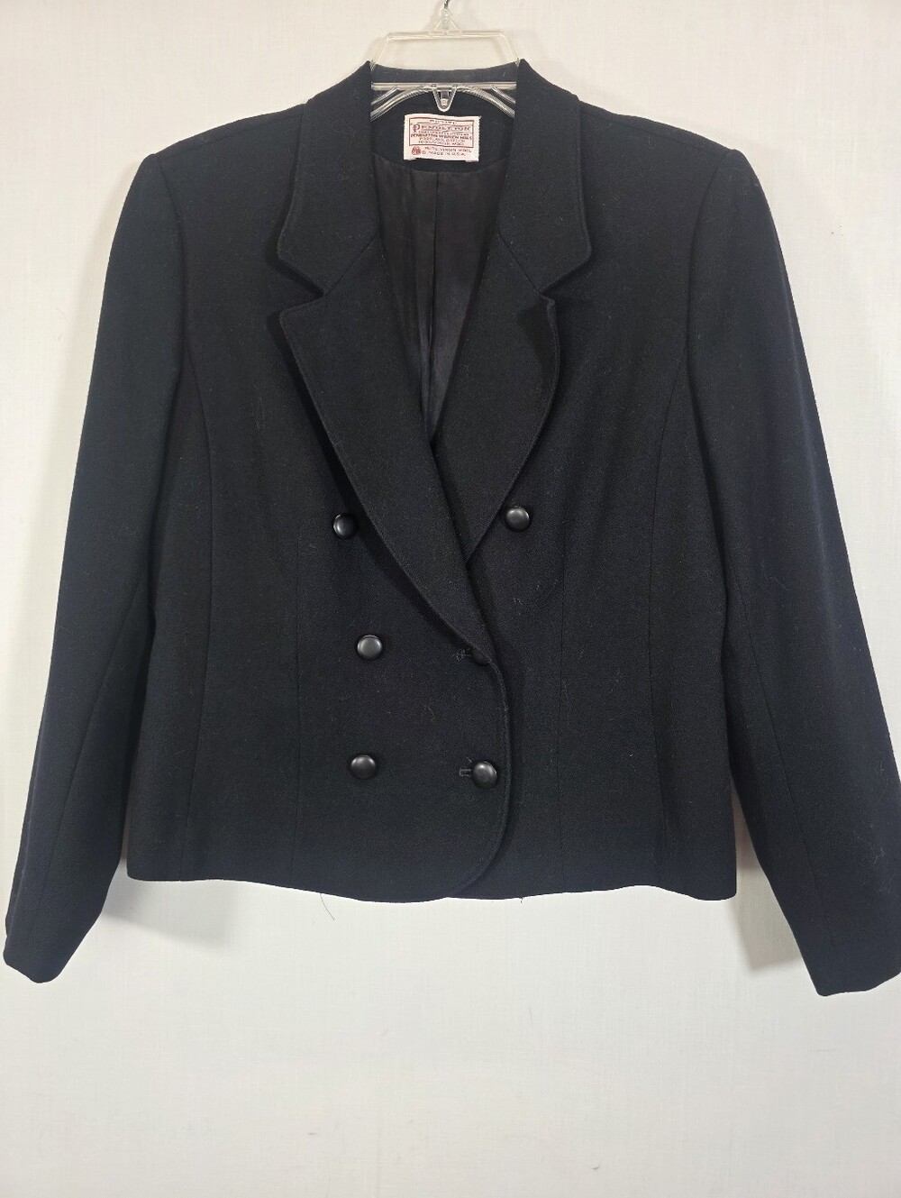 Vintage Pendleton Pure Virgin Wool Double Breasted Blazer Jacket Black Petite US